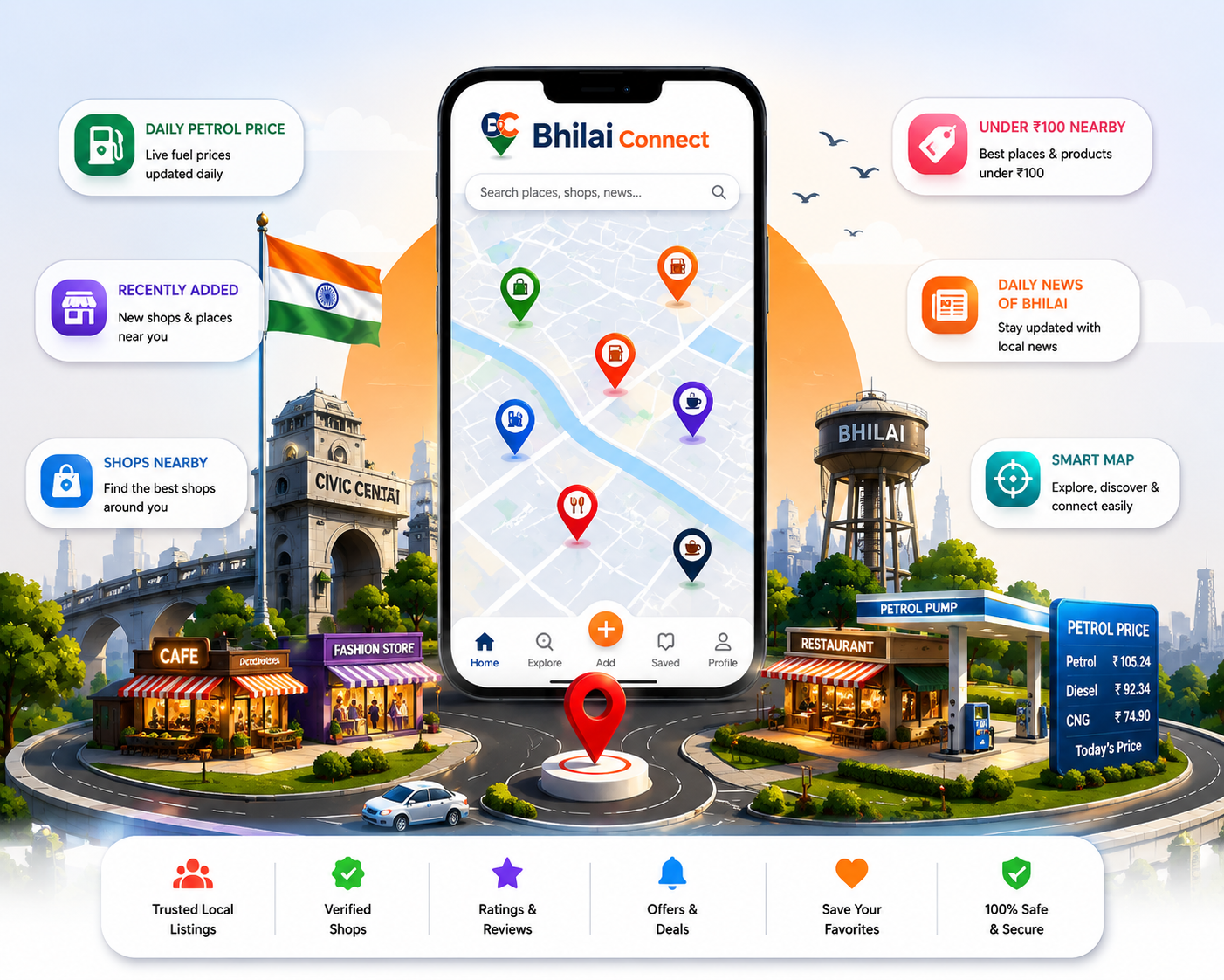 Illustration of Bhilai Connect city map